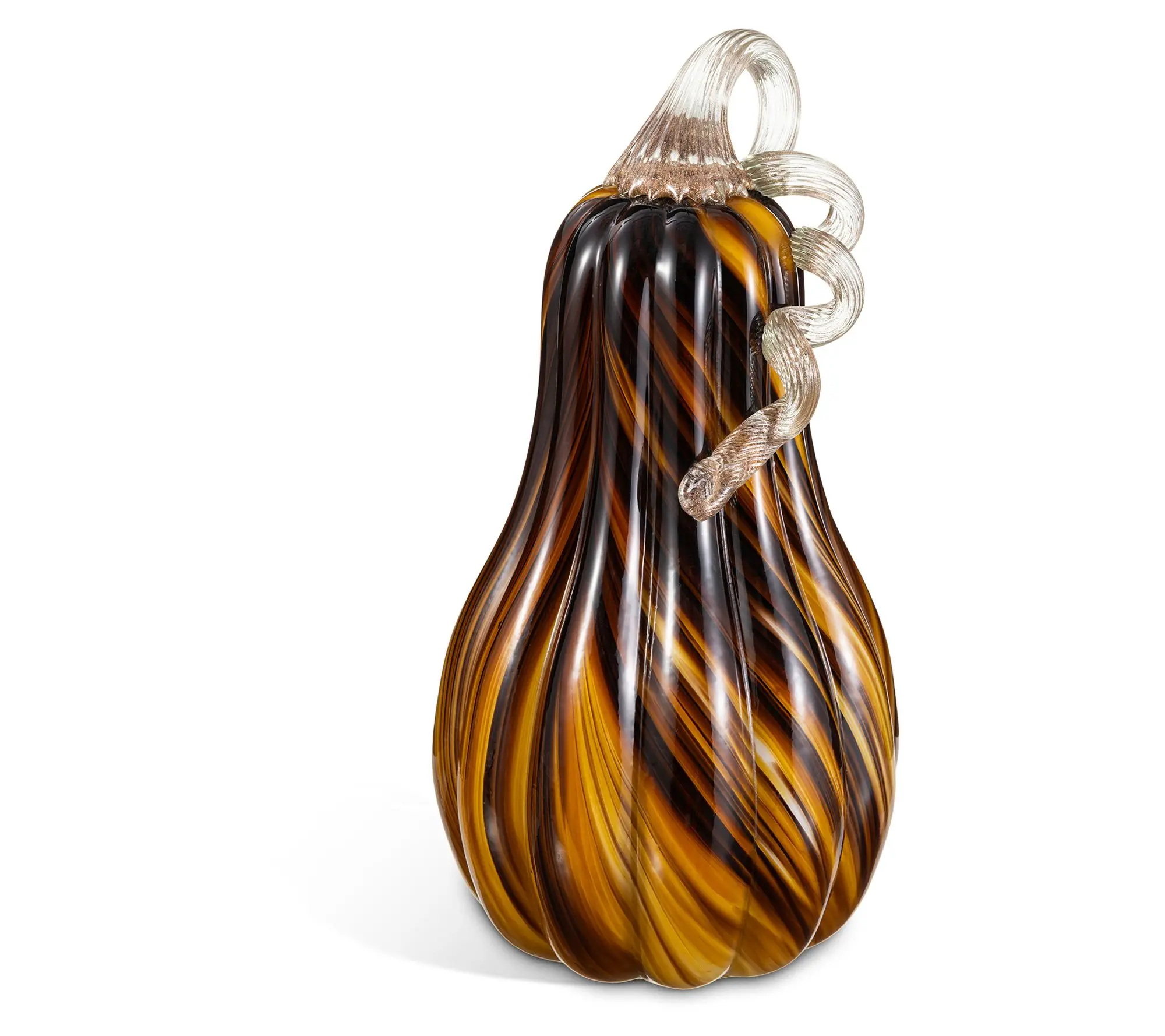 Glitzhome 11.25"H Multi Brown Striped Large Glass Gourd