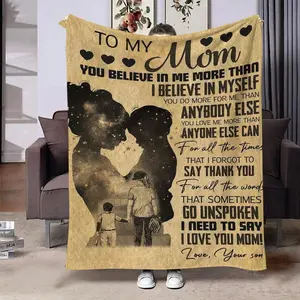 Letter From Son To Mom Pattern Flannel Blanket, 1 Count Soft Throw Blanket, Air Conditioning Blanket for Home & Office, Gift Blanket for Mom, Slogan Print Blanket
