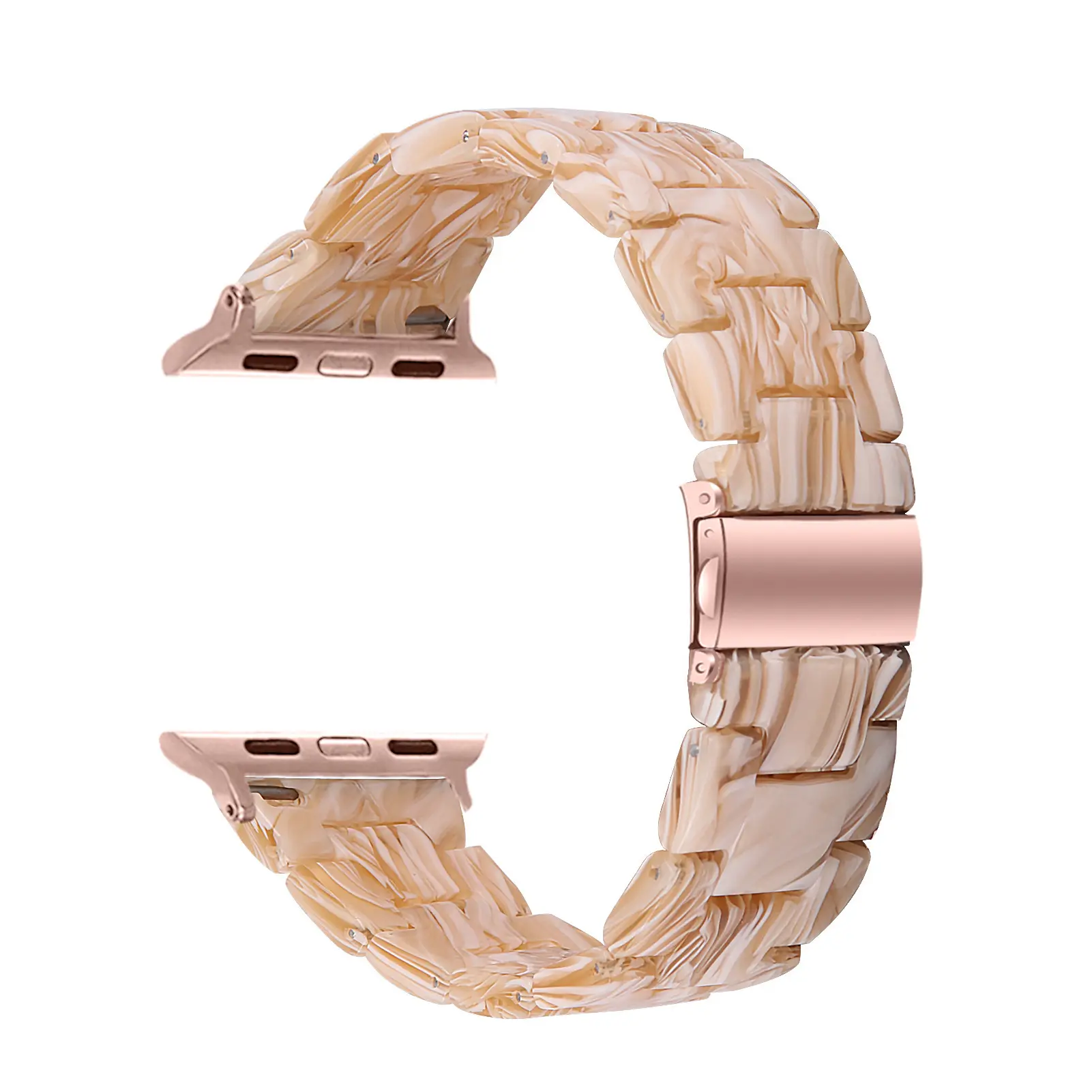 Suitable for s10 transparent watch strap iwatch natural resin three-bead metal double-button watch chain Suitable for s10 transparent watch strap iwatch natural resin three-bead metal double-button watch chain