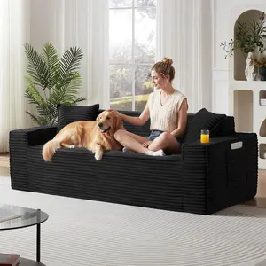 80.7" Boneless Sofa Couches with Cup Holder,3 Seat Couch with Side Pocket, Cloud Couch for Compact Living Rooms, Apartments (Black, 3 Seat Sofa) | No Assembly Required, 3-Seater Sofa, Deep Seat, cup holder, Cloud Sofa, side pocket
