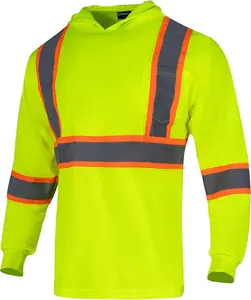 Safety YellowHigh Visibility Safety Shirts for Men with Hood Reflective Long Sleeve Shirt ASIN Class 3 Hi Vis Construction T Shirt