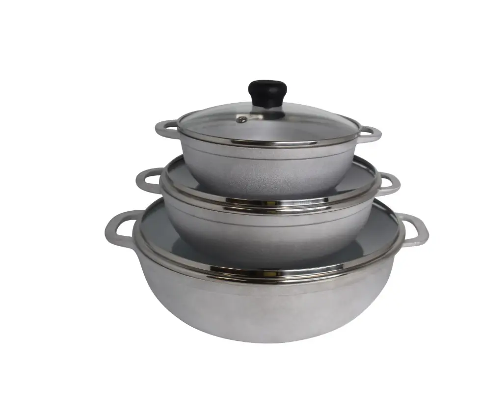 IMUSA 1.5/2.5/5.2qt Cast Aluminum Caldero 3pc Set with Glass Lid - 18/22/28cm