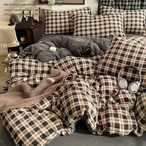 3-Piece Classic Plaid Bedding Set, Includes 1 Fitted Sheet & 2 Pillowcases, Soft Comfortable Home Bedroom Linen, All-Season Use, Soft Bedding Sets