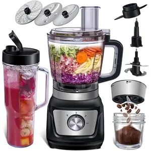 In   Processor Blender Bombo 1000W,8 Cup  Processor,24oz To-Go Lid Cup, for Smoothies/Shakes/Mixing/Shredding/Slicing/Chopping/Dough/, Black