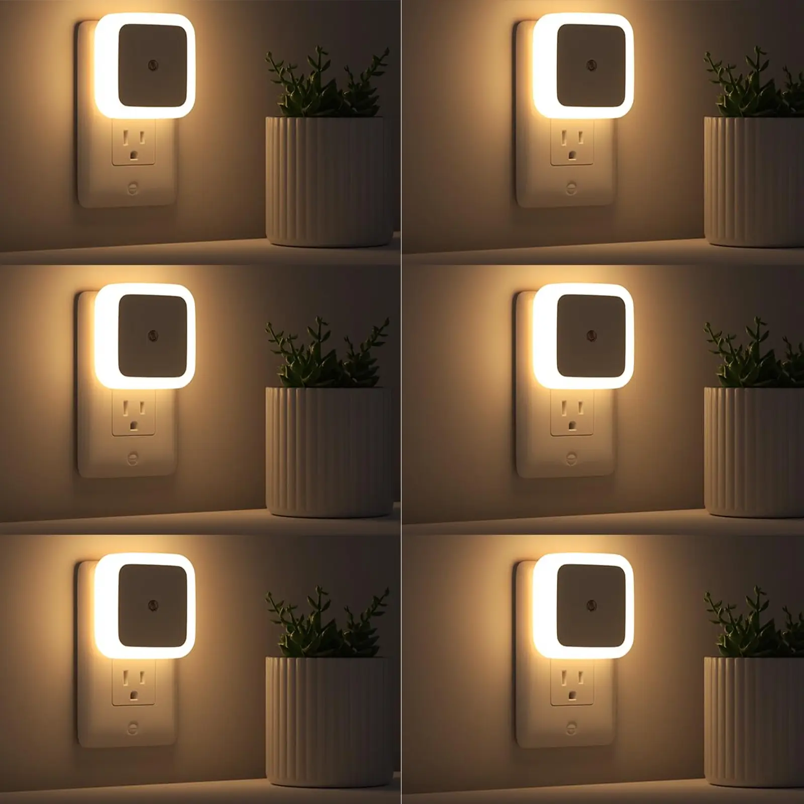 6-Pack Plug-in LED Night Light Lamps, Smart Dusk-to-Dawn Sensor, 0.5W Daylight & Warm White Home Decor Lights for Bedrooms, Bathrooms, Home Decor Light