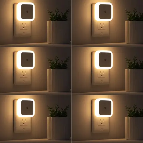 6-Pack Plug-in LED Night Lights with Smart Dusk-to-Dawn Sensor, 0.5W Energy Save Home Night Lamp with Daylight & Warm White Glow, Modern Home Decor for Bedrooms, Bathrooms