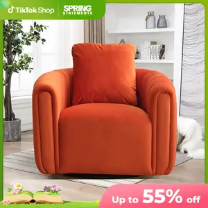 EBELLO Modern Velvet Swivel Bucket Chair with Plump Lumbar Pillow - Round Armchair for Kindergarten, Living Room, Bedroom Nook