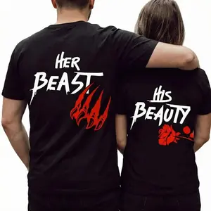 Her Beast His Beauty Couple T-shirt, Matching Outfits For Couples, Valentine Day Gifts, Couple Gifts, Anniversary Shirts, Trending Couple TEE