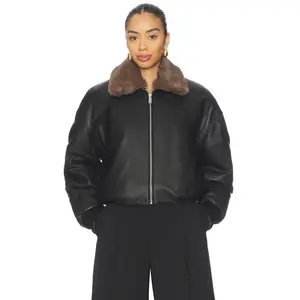 EAVES Norna Leather Bomber Jacket in Black