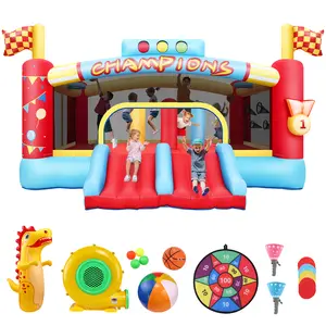 Whubefy Inflatable Bounce House for Kids 3-8 Boxing Champion-Themed Bouncy Castle with Ball Toss Game, Animal Astronaut Cosplay, Slide & Blower, Basketball Rim, Toddler Indoor Outdoor,Birthday Party,Gifts for Kids
