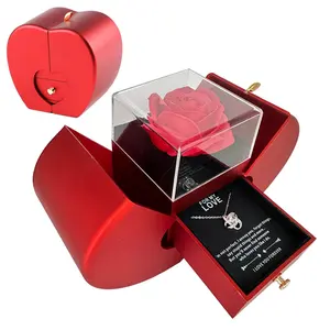 Handmade Red Apple Jewelry Box with Eternal Rose for Mother's Day Gift & Valentine's Day Gift Set Including Silver/Gold Necklace & Artificial Flower Rose#Valentine'sDay