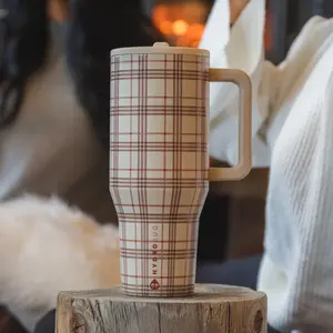 HydroJug 40oz Plaid Insulated Tumbler | BPA-Free 18/8 Stainless Steel, Leak-Proof Flip Lid, Large Capacity for All-Day Hydration, Ideal for Car, Office & Outdoor | 24hr Cold/6hr Hot, Perfect for Gym, Travel & Daily Use, Trendy Plaid Design with Gold Trim