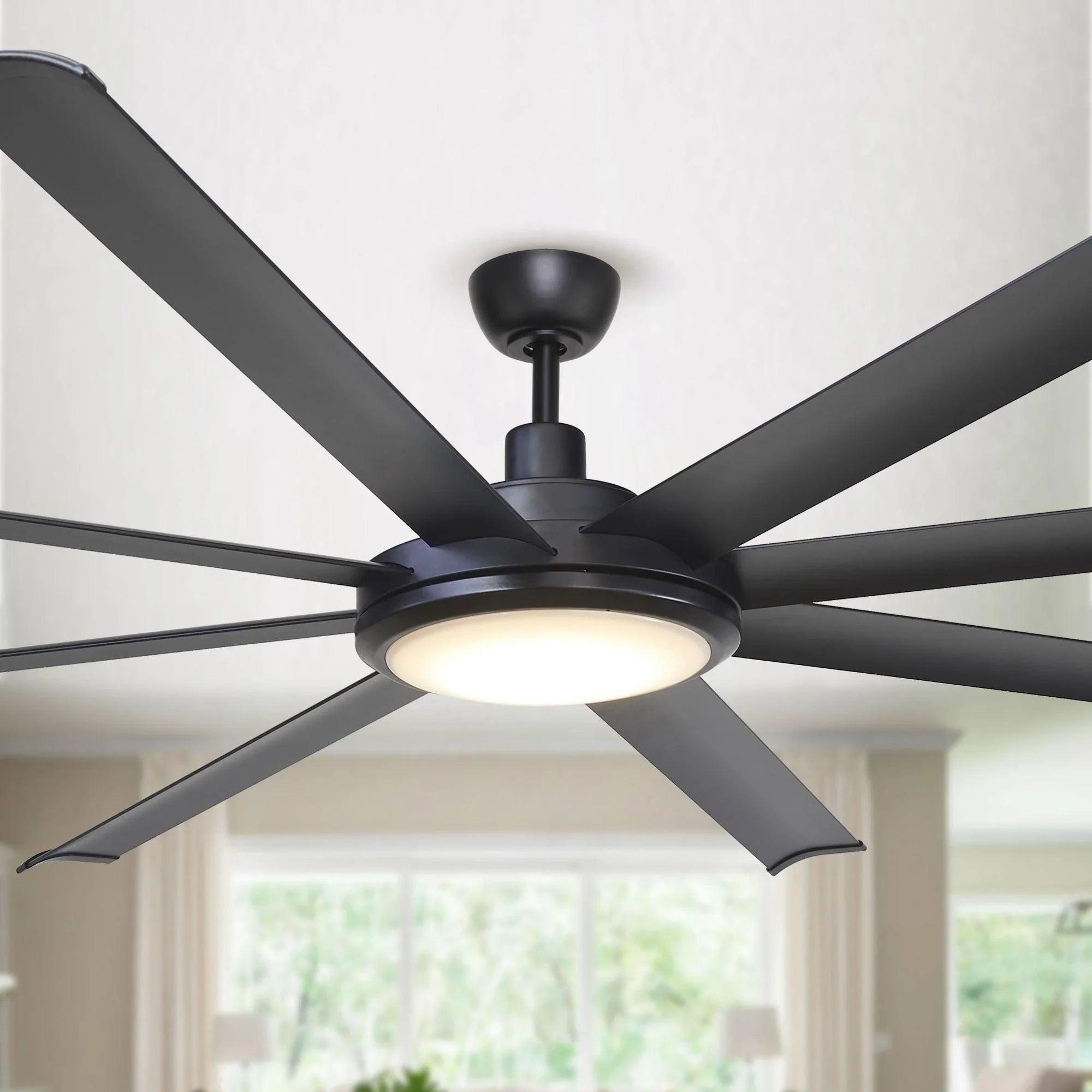75 Inch Industrial Ceiling Fan with LED Light & Remote | DC Motor, Reversible, Downrod Mount
