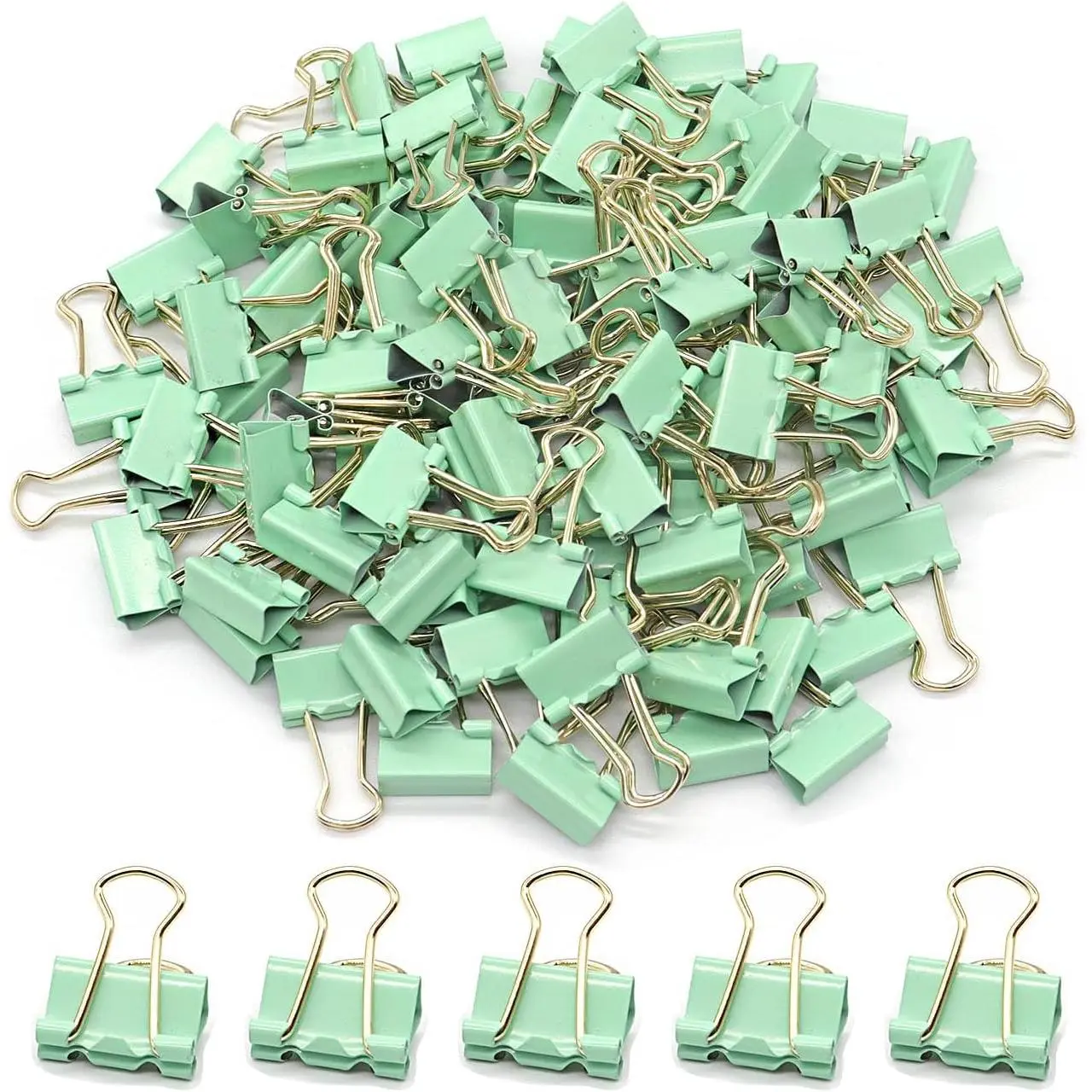 Light Green Binder Clips, Mini Paper Clip, Small Paper Clamps 15mm (5/8 inch), 100 Pack  Size Office Clips for  School and Business (Light Green)