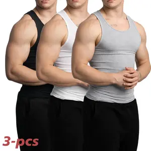 Pack of 3 slim-fit textured tank tops, fitness tank tops, solid color minimalist design