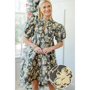 NURSING COLLECTION: Made To Stay Gold Brocade Mini Dress