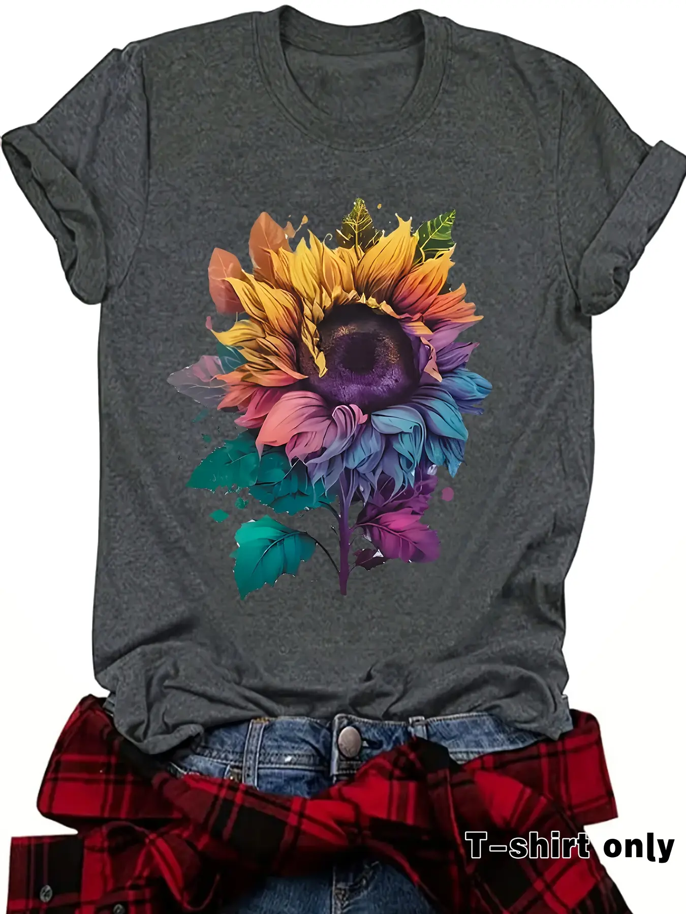 Thanksgiving Floral Sunflower Print Vintage Style Women's Summer Casual Knit T-Shirt Top, Soft Breathable, Fitted S-Xxl, Perfect for Daily Wear, 1 Piece