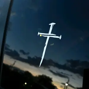 Nail Cross Decal - Three Nail Cross Big Decal White Color Rugged Design Faith Sticker for Cars Trucks Religious Expressions
