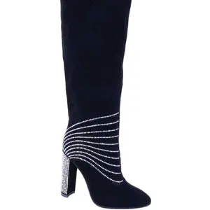 Black Rhinestone Knee-High Boots – Suede Style Size 8 Boots