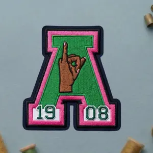 Alpha Kappa Alpha AKA Embroidered Patch, Pink and Green Letter A 1908 Badge, Sorority Iron On Patches, HBCU Paraphernalia, Skee Wee Gift