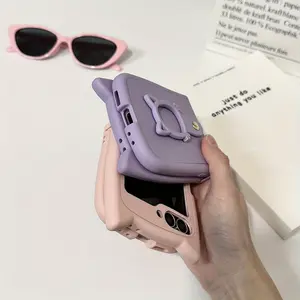 Solid-color leather cat ear earrings for Galaxy Zflip7/3/4/5/6 phone cases