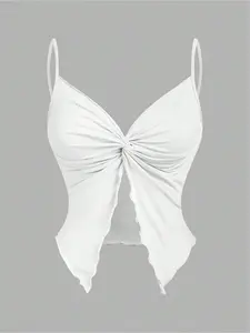 Women's Solid Color Bow Decor Cami Top, Elegant Sleeveless Casual Adjustable Spaghetti Strap Top for Daily Wear, Ladies Clothes for All Seasons