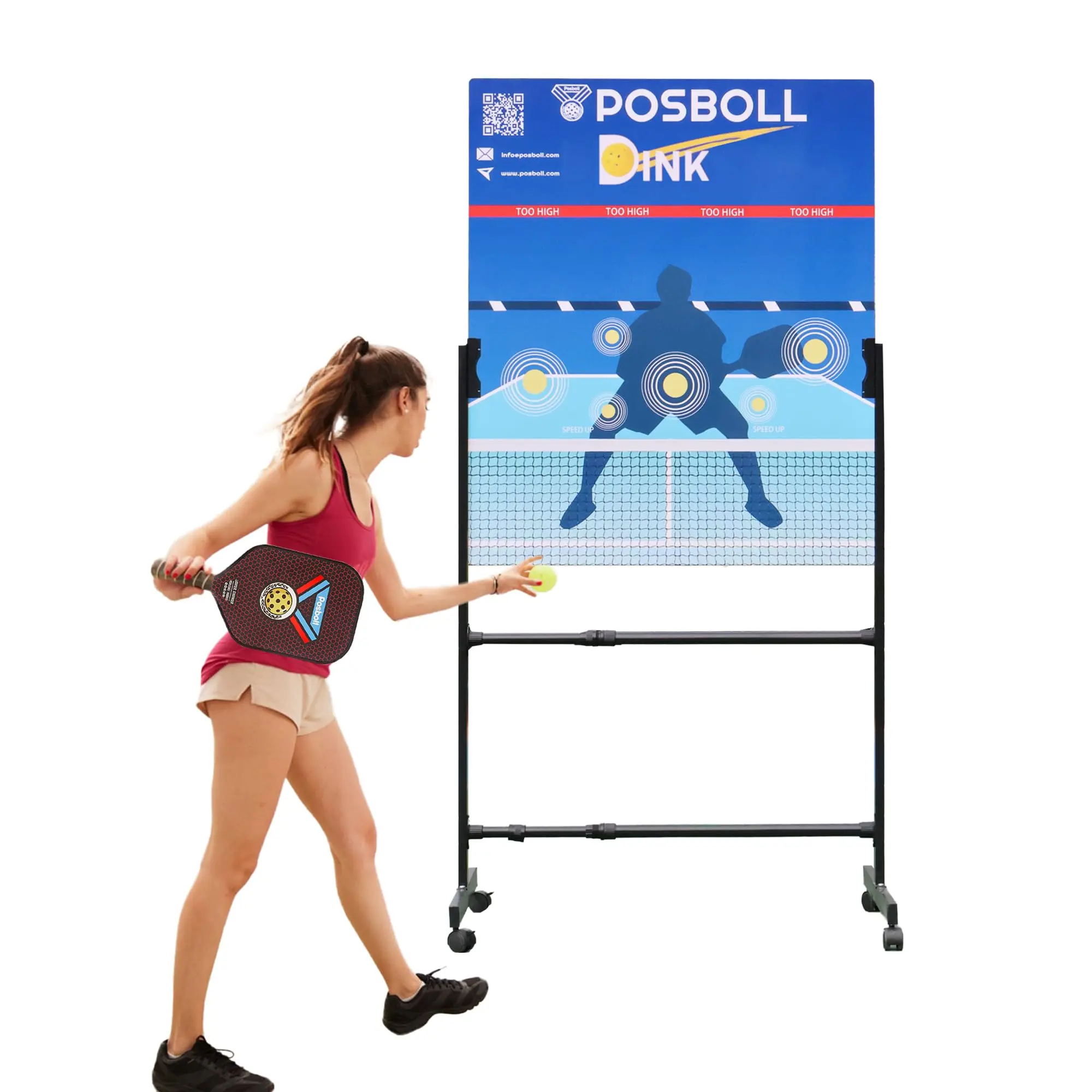 Posboll Pickleball Practice Board - Height Adjust Adjustable Height Training Rebounder, High-Density PVC, Easy-to-Use for Adult Outdoor Drills, Realistic Ball Bounce, Versatile Use for All Skill Levels