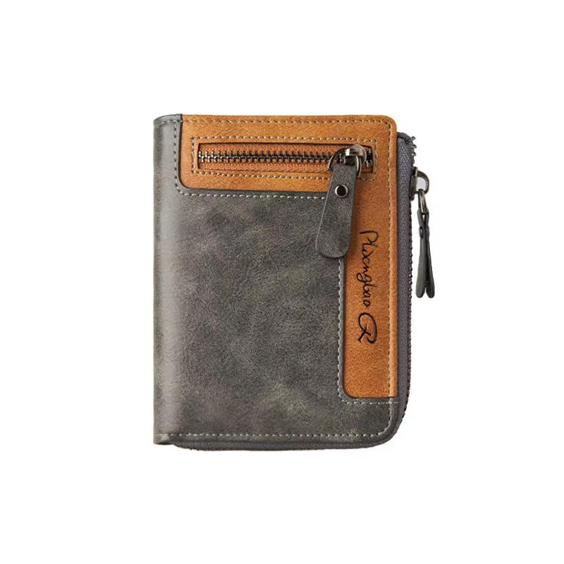 Premium Men's Short ID Card Holder Billfold Casual Leather Zipper Coin Purse Multi-Card Slot Portable Wallet