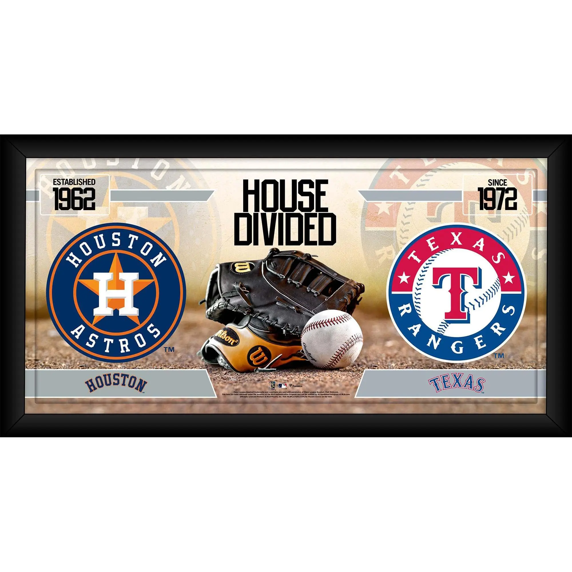 Houston Astros vs. Texas Rangers Framed 10" x 20" House Divided Baseball Collage - MLB Memorabilia