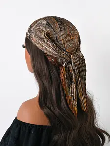 Women's Fashion Scarf, Boho Style Autumn/spring Accessory, Wrinkled Paisley Print Silk Square Scarf, Perfect for Shirts & Headbands