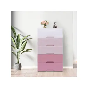 5 Tier Plastic Drawers Dresser, Stackable Vertical Clothes Storage Tower With Wheel, Vertical Clothes Storage Cabinet For Bedroom, Storage Cabinet Organizer For Clothes Toys Bedroom Playroom (Pink)