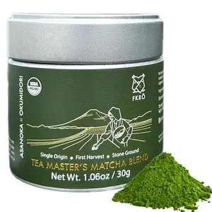 FKRO Tea Master’s Organic Ceremonial Matcha Powder - Air Flown Monthly from Japan, Smooth, Nutty & Subtle Umami Traditional Green Tea, 30g Tin