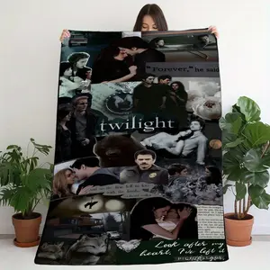 Twilight themed printed flannel blanket - soft and comfortable for sofa, bed, travel and home decoration, warm and comfortable in all seasons
