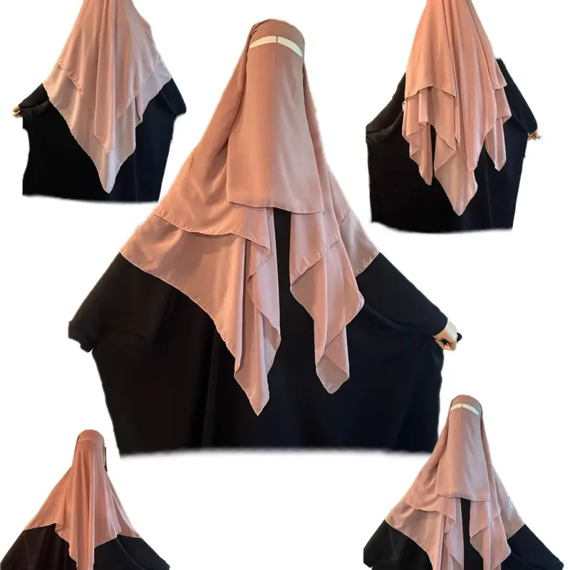 Nude color three layers nose string niqab