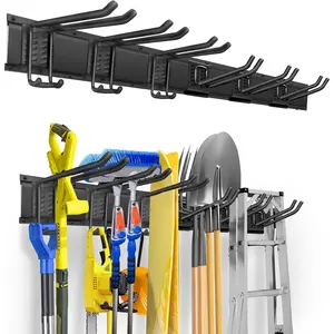 Garden Tool Organizer Wall Mount, Heavy Duty 48 Inches Garage Organization and Storage Racks for Yard Tools with 6 Hooks, Tool Hangers Holders for  Folding Chair, Rake and Shovel