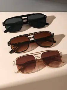 Unisex Fashion Pilot Frame Glasses Set, 3 Pairs Travel Accessories, Versatile Decorative Eyewear for Daily Wear and Classic Shades