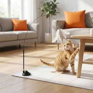 Interactive Cat Wand with Suction Cup - Feather and Bell Toy - Detachable, Durable, and Chew-Resistant Fun for Cats