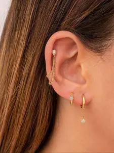 Elegant Women's Earrings Set, Copper Zircon Studs, 3 Pairs, Perfect Gift for Ladies, Casual Daily Wear Jewelry Accessories