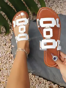 2026 Summer New Metal Rivet Hollow Out Sandals for Women, Outdoor Soft Sole Flip Flops, Cross-Border Large Size Mom Shoes