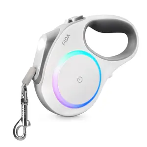 FIDA Retractable LED Lighted Dog Leash, 360° Tangle Free, Available in different sizes to suit different sized dogs,Equipped with LED lighting and colorful lights on both sides, suitable for walking the dog at night