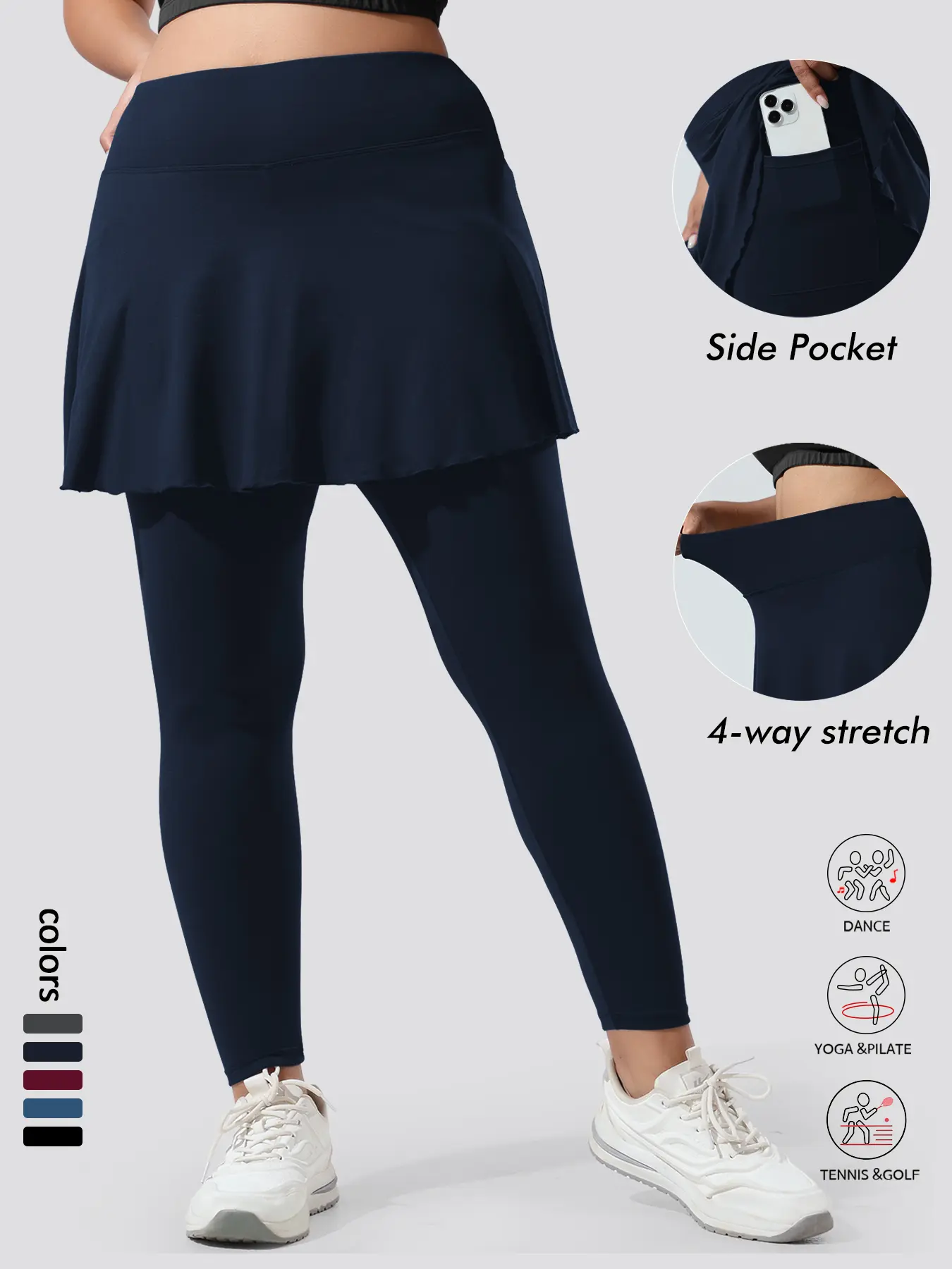Women's Plus Size Skirt Pants with Pockets, Pockets Stretchy Skorts, High Elastic Sportswear, Tennis Attire, Unique Design, Active Skort Skirt, Athletic Skorts, Elastic Waist Skort, Must-Have for Women
