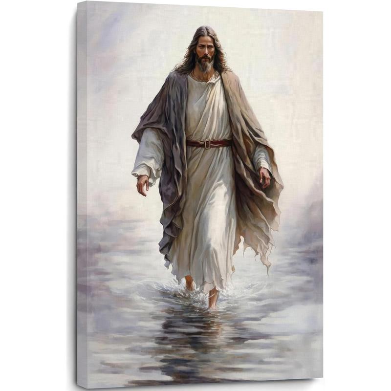 1 Count Framed Jesus Christ Canvas Wall Art The Hand of God Jesus Reaching Into Water Christian Painting Prints Biblical Wall Decor Religious Room Decor for Church Prayer Room Schools Hospitals 16x24inch