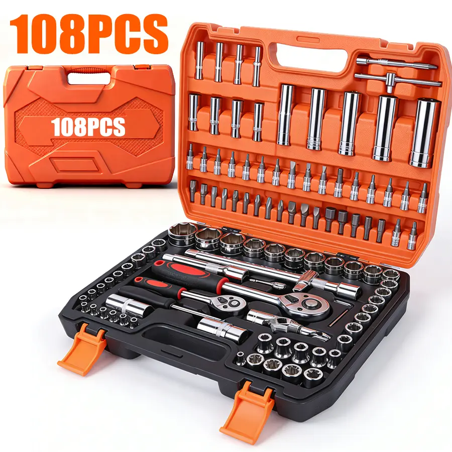 108pcs Socket Wrench Set Wrench Set Ratchet Spanner Quick Release Auto Repair Garage Hand Tool Sets Home Tool Kit Ratchet Tool and Case