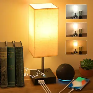Touch Control Bedside Table Lamp - 3 Color Modes, USB Charging Ports, AC Outlets, Included Bulb - for Bedroom, Living Room Home Improvement Indoor Lighting