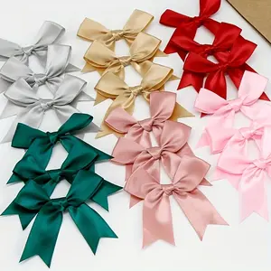 50pcs, Satin Ribbon Bows Knot Craft Bows (3.3"x3.3") Pink White Small Flower Gift Tie Wedding Decoration Bow Bowknot DIY Birth Party Baking Decoration, Christmas, Halloween