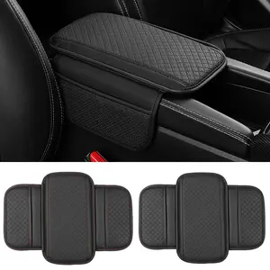 Upgraded Car Center Console Cover,Microfiber Leather Car Armrest Cover Cushion With 2 Storage Bags,Car Armrest Storage Box Interior Accessories for Most Vehicles (Black)
