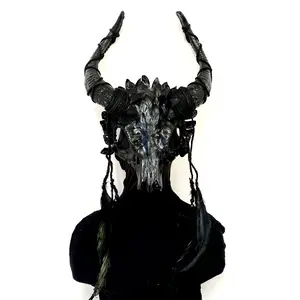 Krampus Ram Goat Demon with Horns Devil Halloween Masquerade Mask, Metallic Party Masks