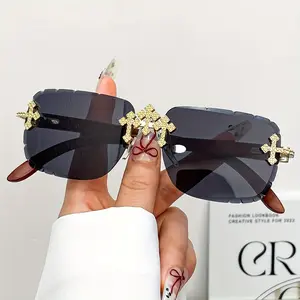 Unisex Men Women Moissanite Sunglasses Triple Cross Fashion Stylish Trendy Eyewear UV Protected Black Lenses 5.5 Inch Frame with FDA Approved Features