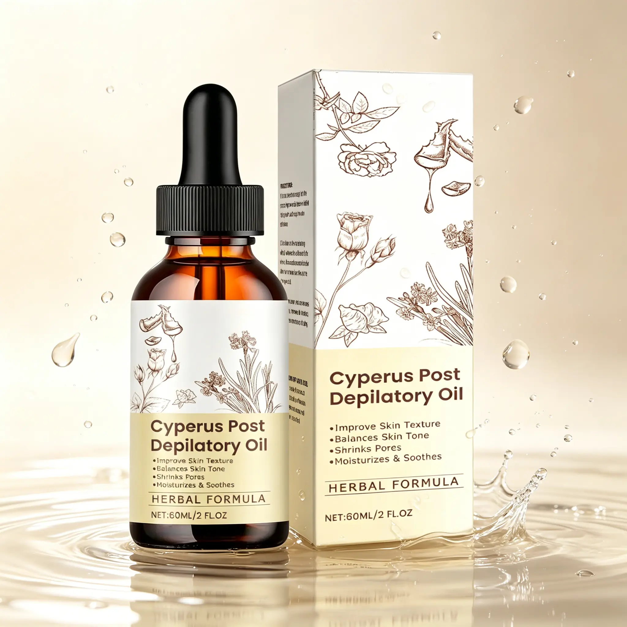 Cyperus Post Depilatory Oil 60ml – Herbal Formula – Improves Skin Texture & Balances Tone – Shrinks Pores – Moisturizes & Soothes After Hair Removal – Natural Post-Waxing Care for Smooth Skin