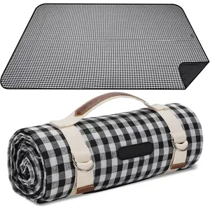 Picnic Outdoor Blankets Waterproof Extra Large - Beach Mat Sand Free Foldable with Carry Strap |     Portable Camping Blanket |     Park Blanket for Grass Park, Hiking, Travel, Concerts, Indoor (Black)